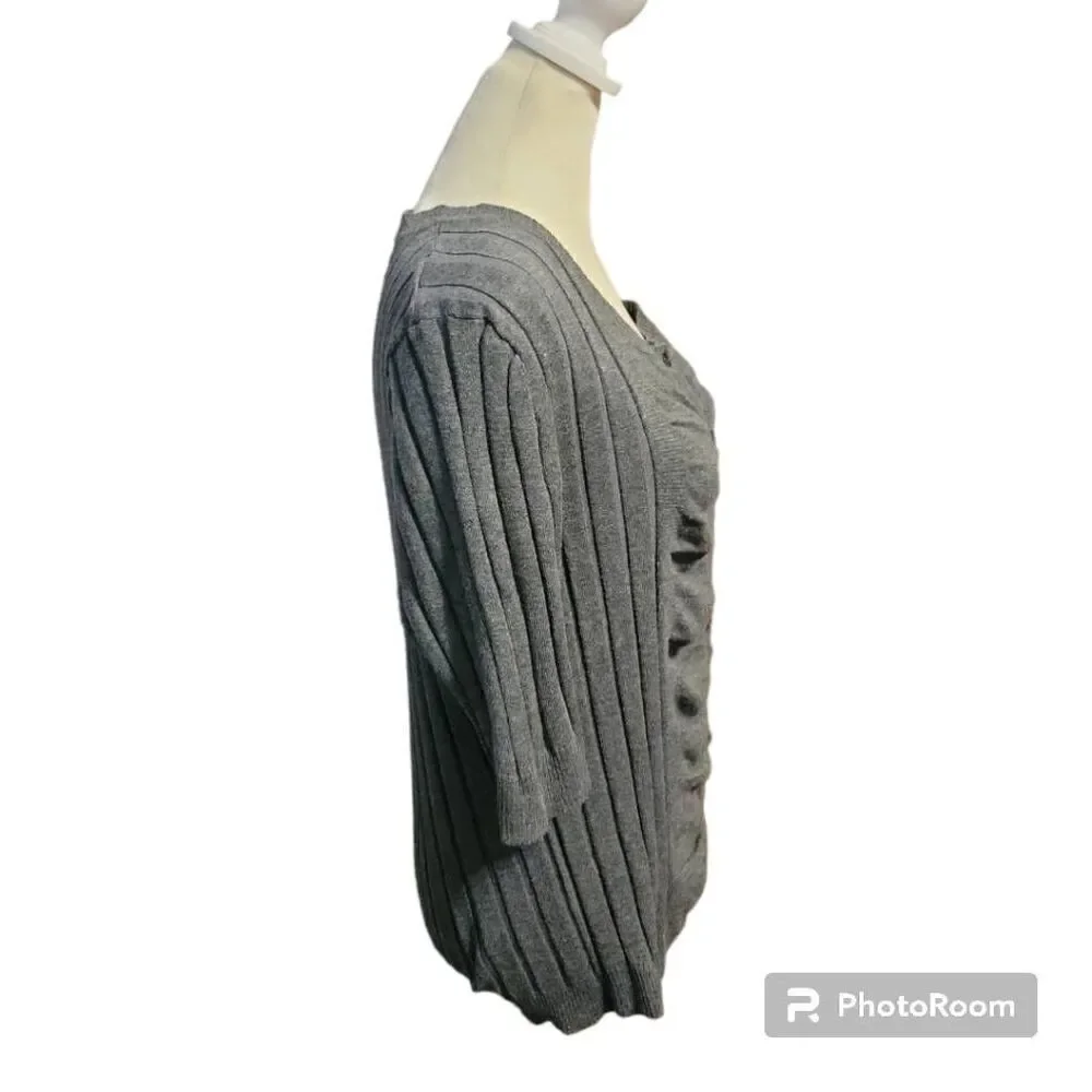 Roz & Ali Rouched Buttoned Gray Top Women's Size Petite Large